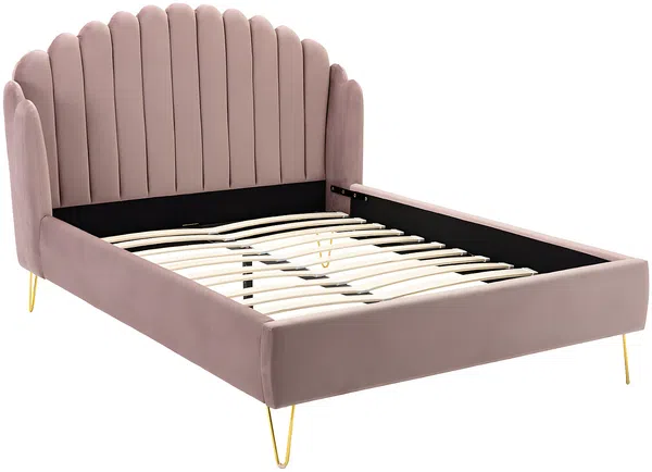 Vente-unique - SAGALI Bett SamtStoff Puderrosa - B 203 cm x H 126 cm x L 158 cm Bild 3