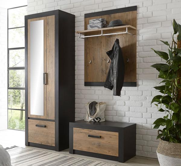 Garderoben-Set Brügge 3-teilig Flurgarderobe fresco kastanie Rahmenoptik