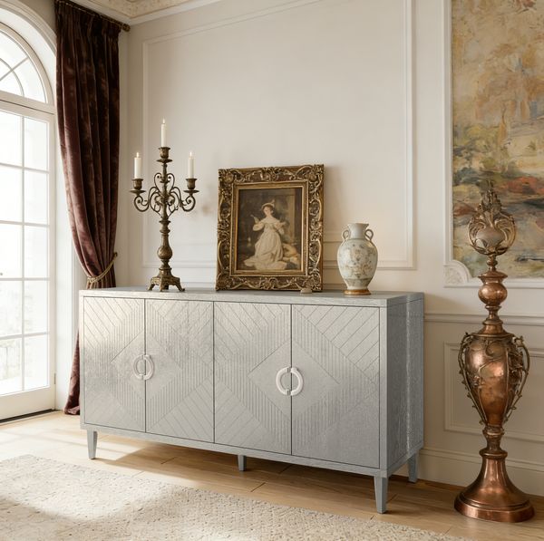 Aufbewahrungsschrank, MDF mit 4 Türen, 152 x 40 x 82,5 cm, Champagner