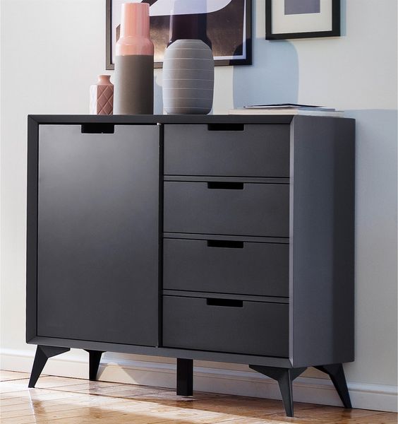 Highboard >Nemea< in Grau matt - 93x92x40cm (BxHxT)