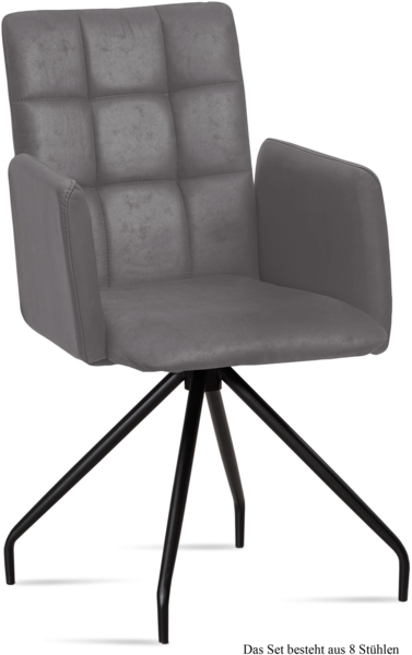Armlehnstuhl (8er-Set) Devina 52x91x60 Schwarz/Grau
