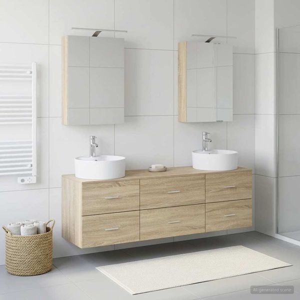 vidaXL Badezimmermöbel-Set 5 pcs Sonoma-Eiche Ingenieurholz und Glas 3406873