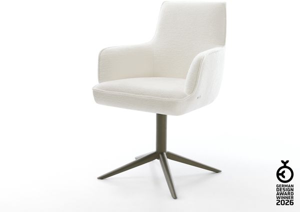 Drehstuhl Heira-Flex mit Armlehnen Bouclé Soft Beige Fußkreuz Effektfinish Titan 360° drehbar Wippfunktion Taschenfederkern