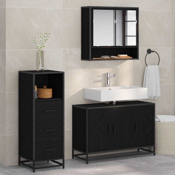 vidaXL Badezimmermöbel-Set 3 pcs Schwarz Eichen-Optik Holzwerkstoff 3402410