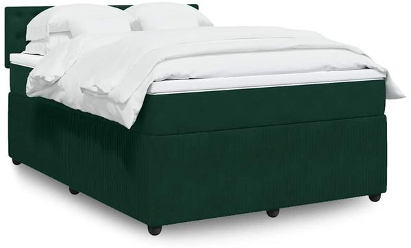 vidaXL Boxspringbett mit Matratze Dunkelgrün 160x200 cm Samt 3290097