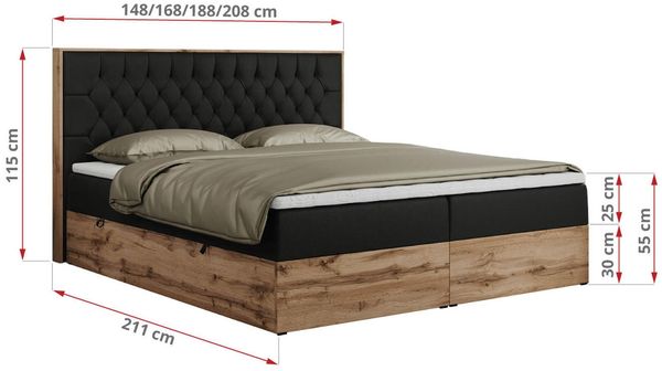 Boxspringbett, Schlafzimmerbett, Bettkasten - AMORE - 140 x 200 cm - Schwarz Kunstleder - H3 Bild 5