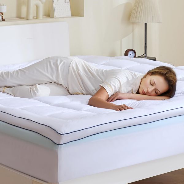 VEVOR Matratzenauflage, Kingsize, Matratzenschoner, 101,6 mm dick, Memory Foam, Faserfüllung, abnehmbar und waschbar, ergonomisch gestaltet zur Druckentlastung, angenehm kühlend und atmungsaktiv