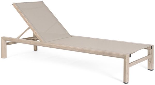 Gartenliege Persiko verstellbar - Textilene Hellbeige & Aluminium Natur mit Holz-Optik