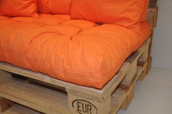 Rattani Palettenkissen Polster Kissen für Palette Europalette Orange, Set Sitz und Rückenkissen + 2 Zierkissen
