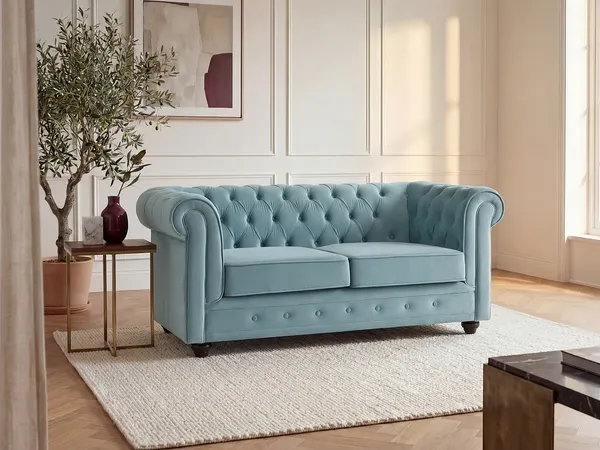 Vente-unique - CHESTERFIELD Sofa SamtStoff Blau - B 88 cm x H 72 cm x L 168 cm
