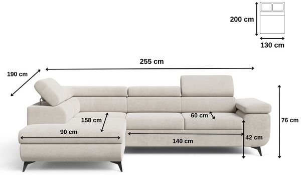 GRAINGOLD Ecksofa L-Form Argon L, Couch mit Wellenfeder, mit Schlaffunktion und Bettkasten, Cord-Stoff, Creme, Rechts Bild 7