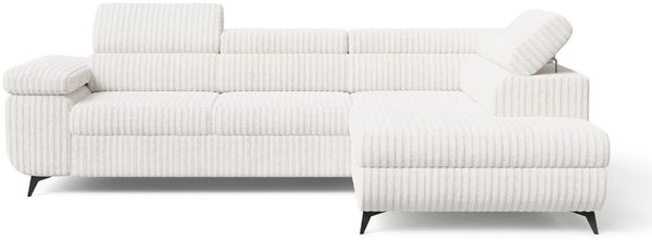GRAINGOLD Ecksofa L-Form Argon L, Couch mit Wellenfeder, mit Schlaffunktion und Bettkasten, Cord-Stoff, Creme, Rechts Bild 2