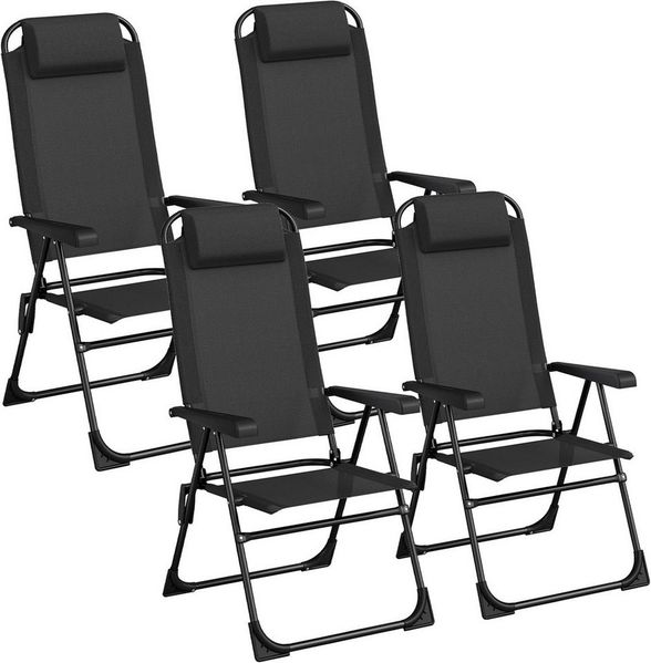 TLGREEN Campingstuhl Klappstuhl mit Kopfkissen, (5-stufig verstellbar Gartenstuhl Liegestuhl, 4 St), für Outdoor Balkon Strand bis 120 kg belastbar