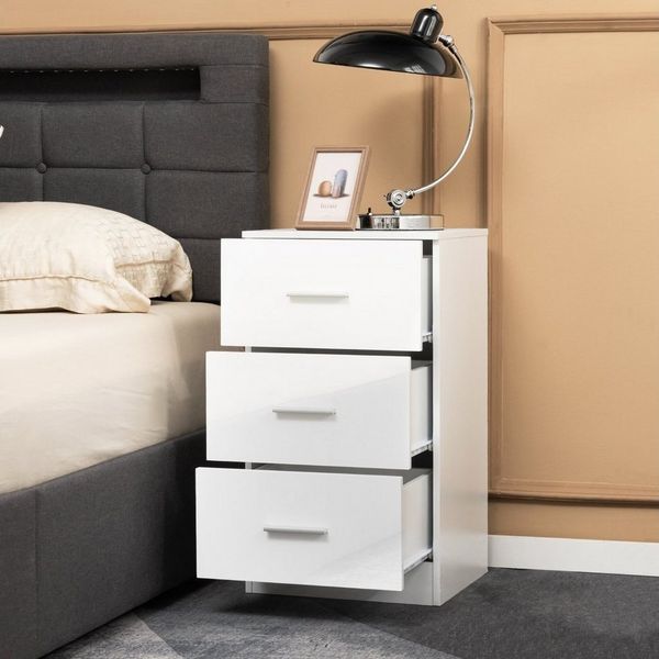 COSTWAY Nachttisch (1-St), mit 3 Schubladen, 37 x 34 x 66,5 cm, weiß