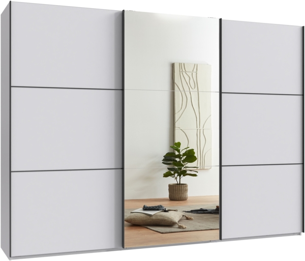 Schwebetürenschrank Kleiderschrank 3-türig 300 cm Vollausstattung Weiß Spiegel