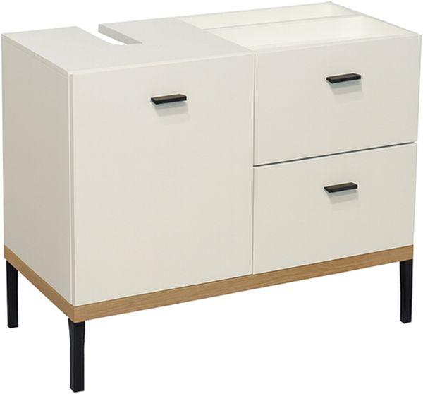 Waschbeckenunterschrank >Coco< in Asteiche Dekor / weiss - 79x63x38 (BxHxT)