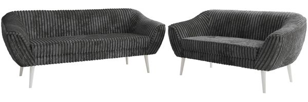 Skandinavisches Sofa Set PIRS 3-2, Komplettset, Wellenfederung, weiße Füße, Sitzgruppe, Polstermöbel Set - Grau Cord Bild 7
