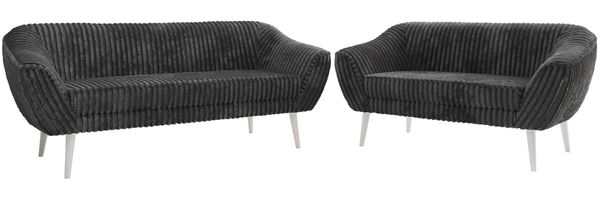 Skandinavisches Sofa Set PIRS 3-2, Komplettset, Wellenfederung, weiße Füße, Sitzgruppe, Polstermöbel Set - Grau Cord Bild 6