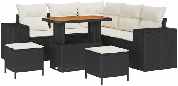 vidaXL Gartensofa-set mit Kissen 8 pcs Schwarz und Creme Poly-Rattan 3363955