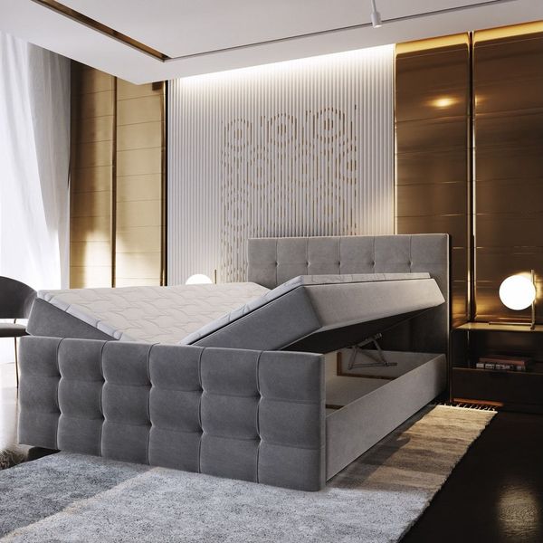 Masseno Boxbett AMON 140x200 cm mit Bonell Matratze und Topper, Doppelbett, Polsterbett mit Kopfteil, Boxspringbett Bild 3