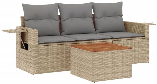 vidaXL 4-tlg. Garten-Sofagarnitur mit Kissen Beige Poly Rattan 3224435 Bild 2