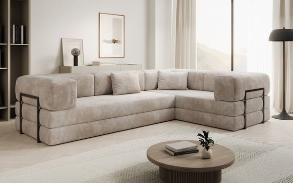 Luxusbetten24 Sofa Designer Sofa Lazy L closed, in Cord - Ottomane bei Montage frei wählbar