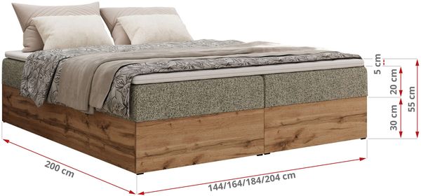 Polsterbett mit Bettkasten, Boxspringbett ohne Kopfteil WOOD ZERO, 7-Zonen Multipocket-Matratze und Topper, modernes Bett für Schlafzimmer - Grau Strukture - 180 x 200 cm - H3 Bild 6
