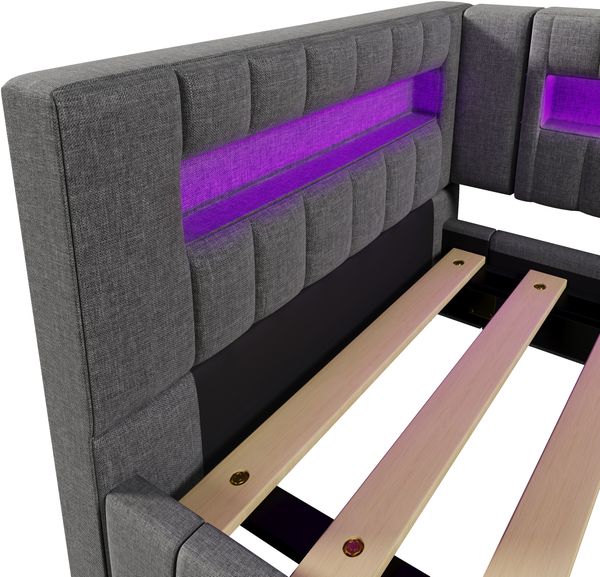 Daybett Leinen mit LED-Lichtleiste, Stauraum & USB-Anschluss, 90x200 cm, Grau, ohne Matratze Bild 10