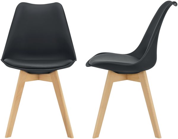 en.casa 2x Esszimmerstuhl 'Milano', schwarz, Holzgestell, Designstuhl-Set