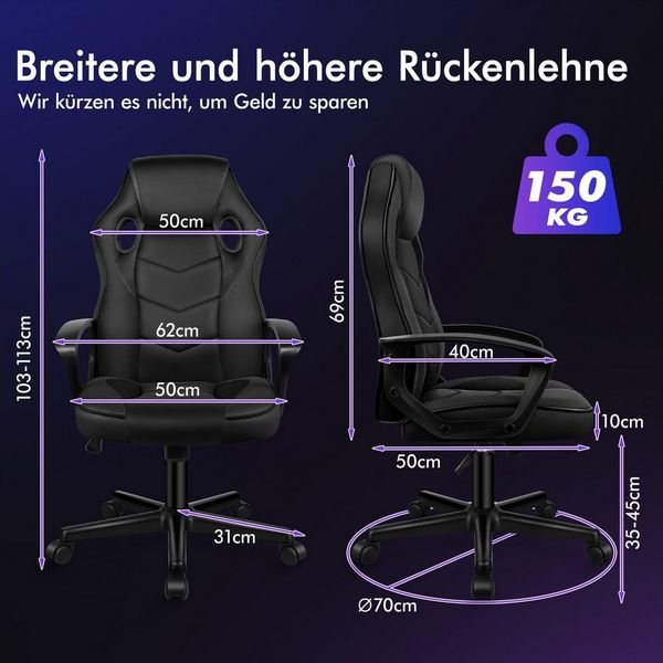 ALFORDSON Bürostuhl Racing Schreibtischstuhl, Drehbarer PC-Gaming-Stuhl (1 St), Ergonomischer, höhenverstellbarer und gepolsterter Polsterstuhl