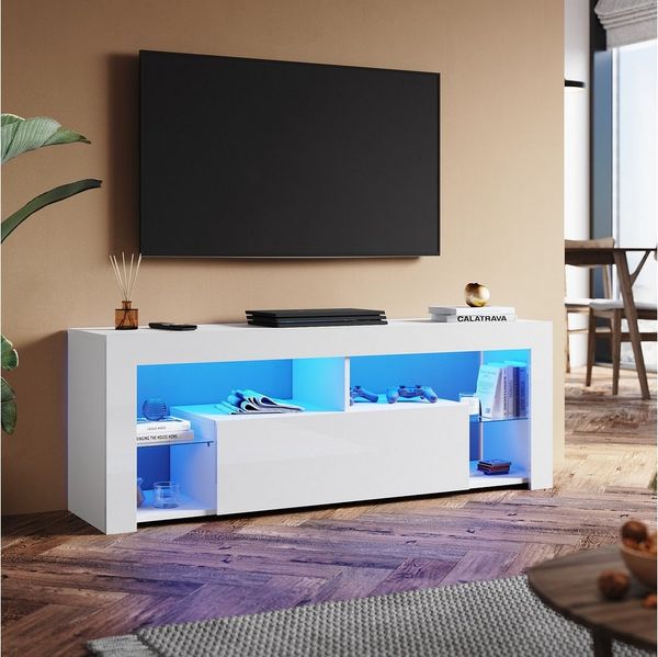 SONNI TV-Schrank Lowboard TV Schrank Weiß mit RGB-Lichteinblendung