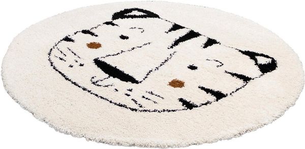 Primaflor-Ideen in Textil Kinderteppich NOMAD - Whiter Tiger, rund, Höhe: 35 mm, Hochflor, Motiv Tiger, weich & kuschelig, Kinderzimmer