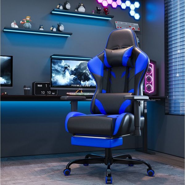 HOMALL Gaming-Stuhl Verstellbare Armlehnen,Kopfstütze,Lendenkissen,Fußstütze,Gaming Stuhl (Verstellbare Armlehnen, großzügig dimensioniertes Sitzkissen, ergonomisch geformte, bequeme Rückenlehne), Ergonomischer Bürostuhl,Kopfstütze und Lendenstütze