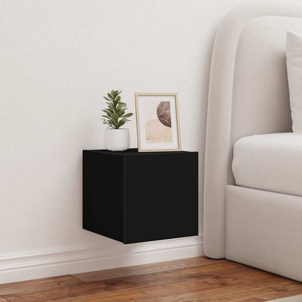 2 pcs TV-Wandschrank, TV Hängeboard mit LED-Leuchten. Schwarz 30,5x35x30 cm