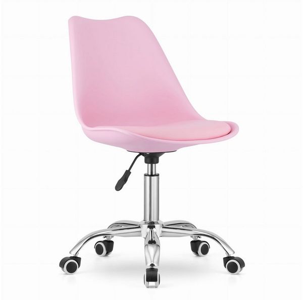 Home Collective Drehstuhl Bürostuhl für Kinderzimmer und Büro, Sitzhöhe verstellbar 47-58 cm (Bürostuhl mit Rollen, Schreibtischstuhl höhenverstellbar, Chromgestell, stabil), Ergonomischer Drehstuhl Schreibtisch, Chromfuß, Öko-Lederkissen Rosa