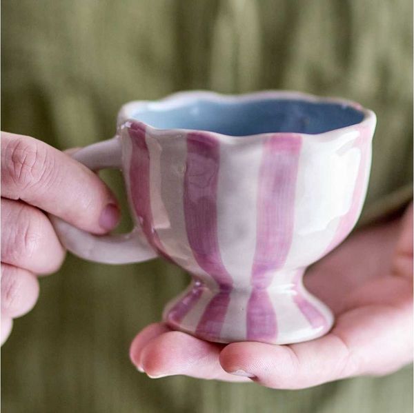 Bloomingville Becher Bloomingville Tasse Willa Rosa Weiß Streifen mit Henkel