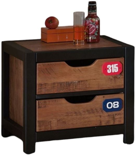 Nachtkonsole Kameko 50x45x45 MDF+Massivholz Schwarz/Cognac