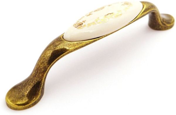 SO-TECH® Möbelgriff Porzellangriff VENUS Messing Antik / Cremefarbig BA 96 mm, Griff Schrankgriff Schubladengriff - incl. Schrauben
