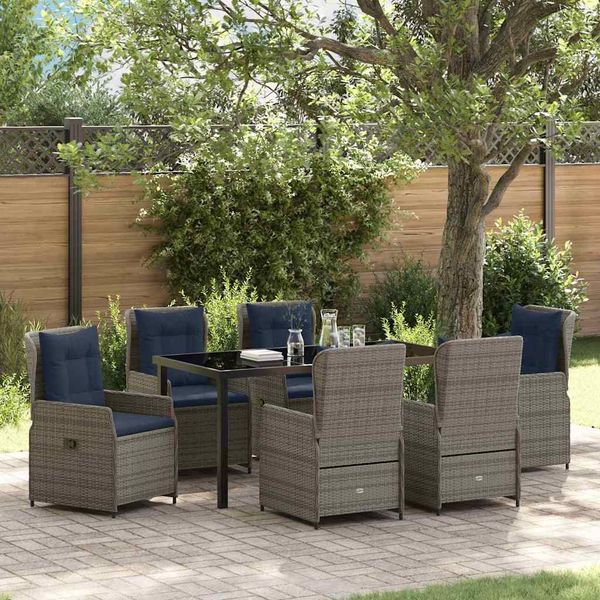 vidaXL Garten Essgruppe mit Kissen 7 pcs Grau Poly Rattan 3381034