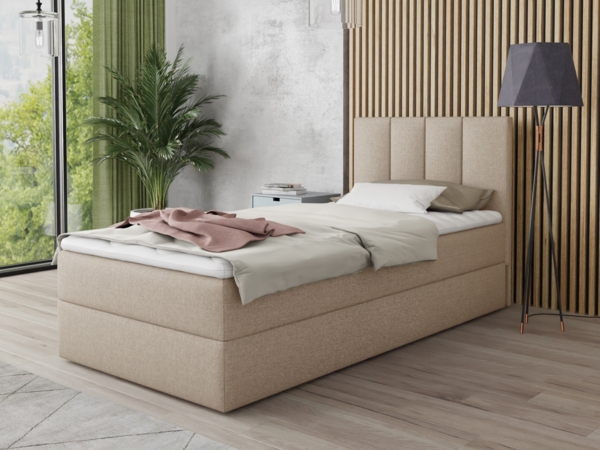 Boxspringbett Star Mini mit Bettkasten, Bonell-Matratze und Topper - Einzelbett mit Matratzentopper, Polsterbett, Bett, Schlafzimmer, Jugendzimmer (Beige (Inari 22), 120 x 200 cm)