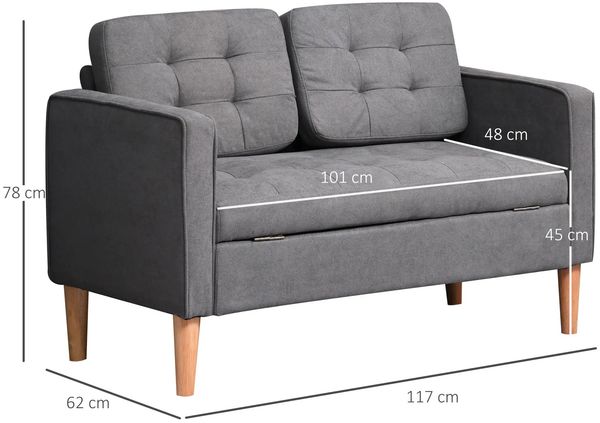 2-Sitzer-Sofa mit Stauraum & Knopfheftung, 117x62x78 cm, Grau Bild 2