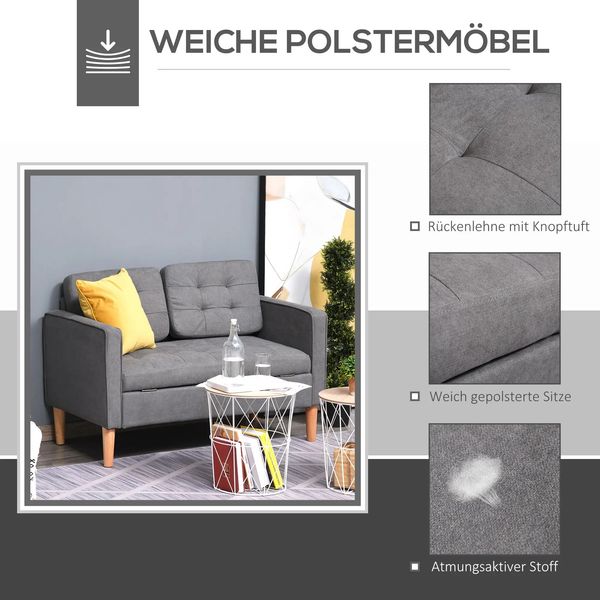 2-Sitzer-Sofa mit Stauraum & Knopfheftung, 117x62x78 cm, Grau Bild 6