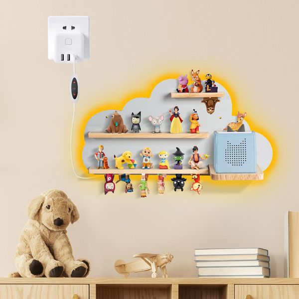 Todeco Tonie-Regal für Toniebox Hörfiguren, mit LED-Lichtleiste, Magnetische Aufbewahrung für 15-20 Tonie, Perfekte Tonie Aufbewahrung im Kinderzimmer für Mädchen & Jungen, Graue Wolke