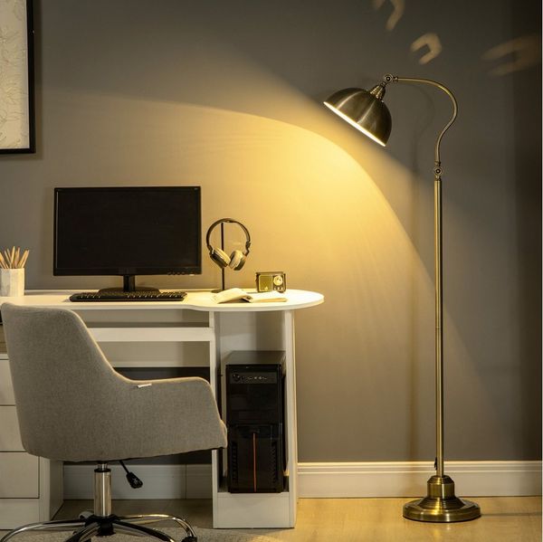 HOMCOM Stehlampe Stehleuchte mit verstellbarem Lampenschirm, 40 W, Metall 42 x 25,5 x 152 cm