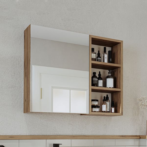 Roomart LOTUS-I-75 Badmöbel - nur Spiegelschrank - H 60 x B 16 x T 75 cm • Weiß-Eiche