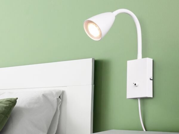 Flexible LED Leselampe, Wandleuchte mit Schalter & Stecker, Weiß Höhe 23,5cm