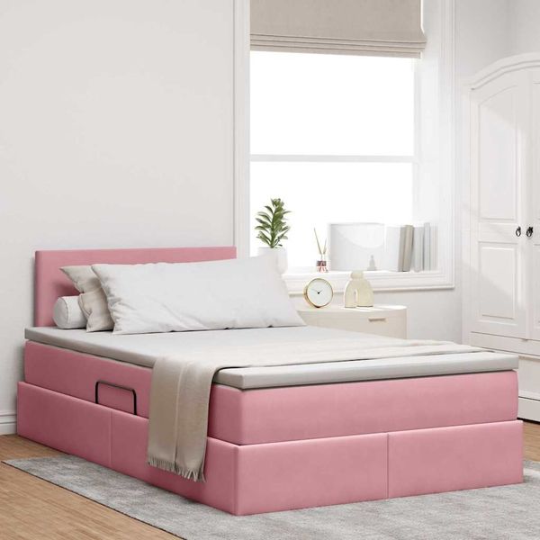 vidaXL Bett mit Stauraum und LED mit Matratze Rosa 120 x 200 cm Samt 3371330