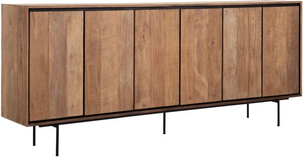 Sideboard Metropole aus recyceltem Teakholz, massiv, natürliches Design, 220 cm, Metallgestell