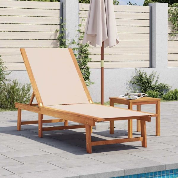 Sonnenliege, Gartenliege mit Tisch Creme Massivholz Akazie und Textilene