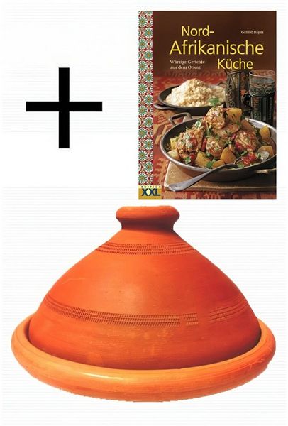 Marrakesch Orient & Mediterran Interior Dampfgartopf 2er Set, Tajine Tuareg Ø 30cm + Nord-Afrikanische Küche Kochbuch, (2-tlg), Handarbeit